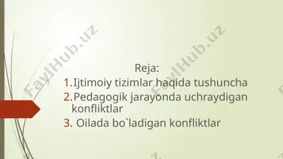 ijtimoiy tizimning turli sohalarida uchraydigan konfliktlar — PPTX