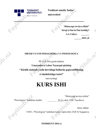 kichik maktab yoshi davridagi bollarda geperatiflikning o‘zlashtirishga tasiri — DOCX