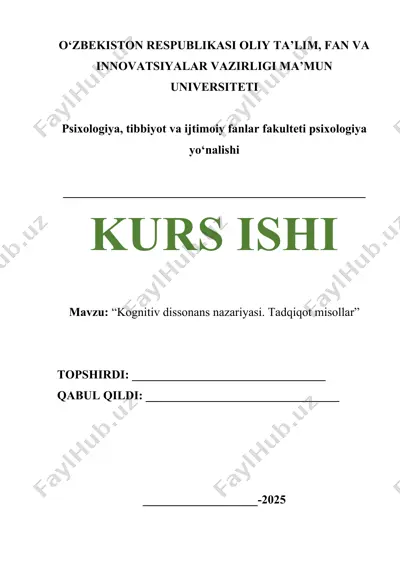 kognitiv dissonans nazariyasi. tadqiqot misollar — DOCX