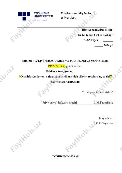 o'smirlarda devient xulq atvor shakillanishida oilaviy nozolarning ta‘siri — DOCX