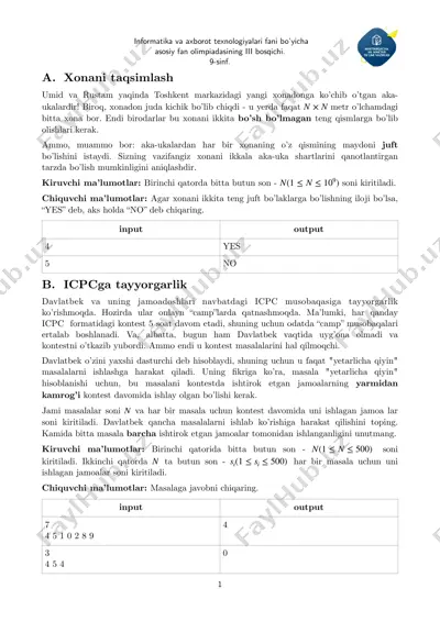 informatika va axborot texnologiyalari fani bo‘yicha asosiy fan olimpiadasining iii bosqichi — PDF
