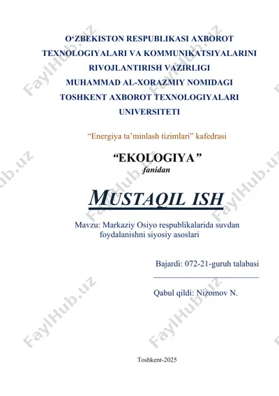 markaziy osiyo respublikalarida suvdan foydalanishni siyosiy asoslari — DOCX