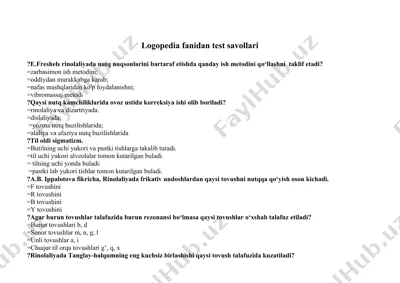 logopedia fanidan test savollari — DOCX