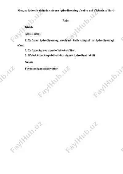 xufyona iqtisodiyotning o’rni va uni o’lchash yo’llari — DOCX