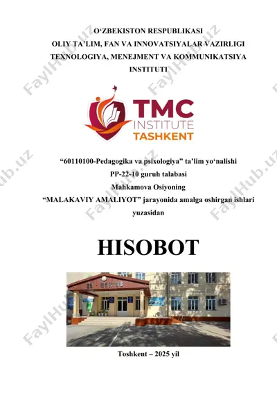 malakaviy amaliyot xisobotidan namuna pedagogika va psixologiya — DOCX