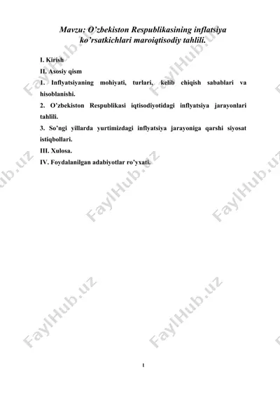 o’zbekiston respublikasining inflatsiya ko’rsatkichlari maroiqtisodiy tahlili. — DOCX