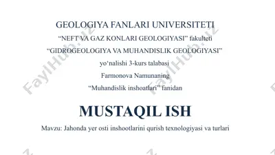 jahonda yer osti inshootlarini qurish texnologiyasi va turlari — PPTX