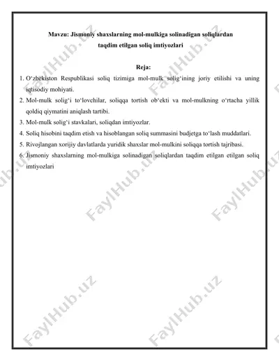 jismoniy shaxslarning mol-mulkiga solinadigan soliqlardan taqdim etilgan soliq imtiyozlari — DOCX