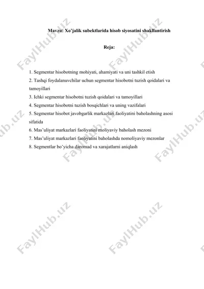 xo’jalik subektlarida hisob siyosatini shakllantirish — DOCX
