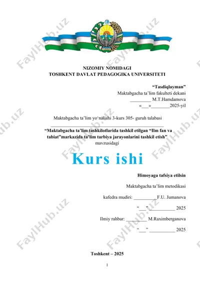 maktabgacha ta’lim tashkilotlarida tashkil etilgan “ilm fan va tabiat”markazida ta’lim tarbiya jarayonlarini tashkil etish — DOCX