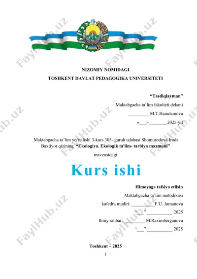 ekologiya. ekologik ta'lim- tarbiya mazmuni — DOCX