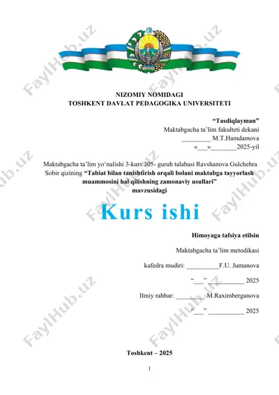 tabiat bilan tanishtirish orqali bolani maktabga tayyorlash muammosini hal qilishning zamonaviy usullari — DOCX