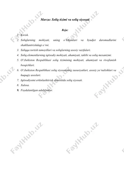 soliq tizimi va soliq siyosati — DOCX