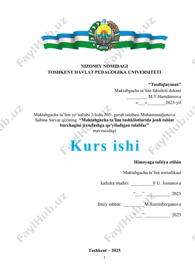 maktabgacha taʼlim tashkilotlarida jonli tabiat burchagini jixozlashga qoʻyiladigan talablar — DOCX