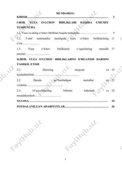 3-sinfda yuza o‘lchov birliklarini o‘rgatish metodikasi — DOCX
