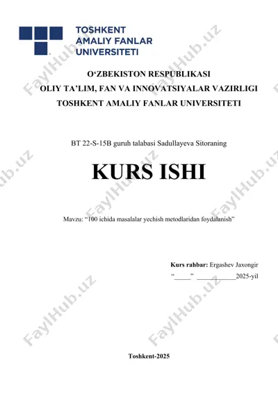 100 ichida masalalar yechish metodlaridan foydalanish — DOCX
