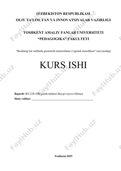 boshlang‘ich sinflarda geometrik materiallarni o‘rgatish metodikasi — DOCX