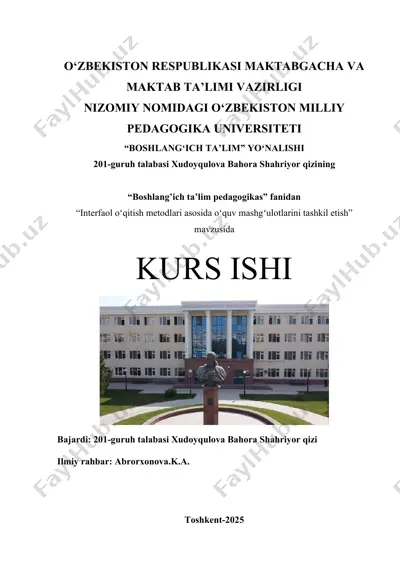 interfaol oʻqitish metodlari asosida oʻquv mashgʻulotlarini tashkil etish — DOCX