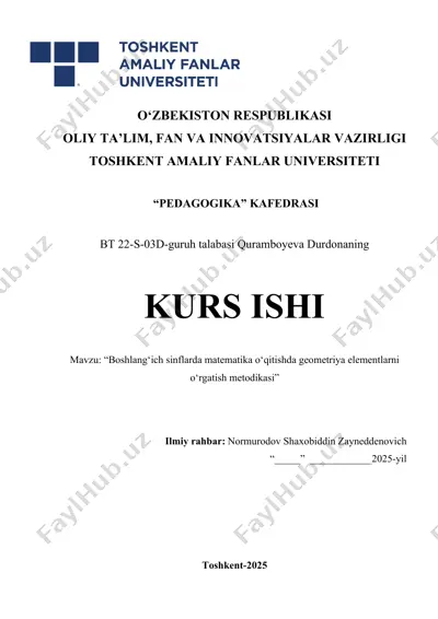 boshlang‘ich sinflarda matematika o‘qitishda geometriya elementlarni o‘rgatish metodikasi — DOCX