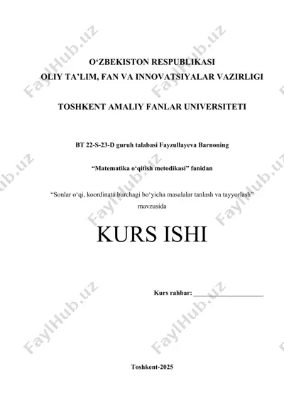 sonlar o‘qi, koordinata burchagi bo‘yicha masalalar tanlash va tayyorlash — DOCX