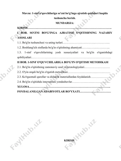 1-sinf o'quvchilariga so'zni bo'g'inga ajratish qoidalari haqida tushuncha berish — DOCX