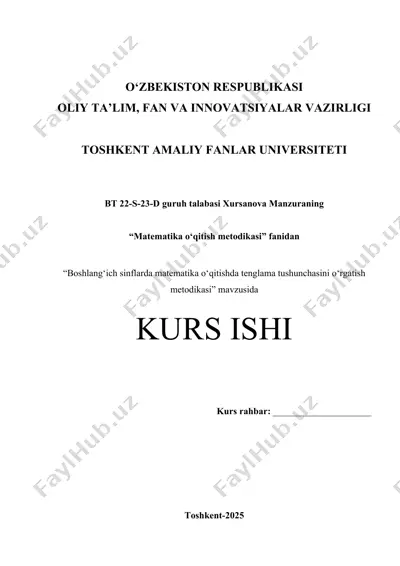 boshlang‘ich sinflarda matematika o‘qitishda tenglama tushunchasini o'rgatish metodikasi — DOCX