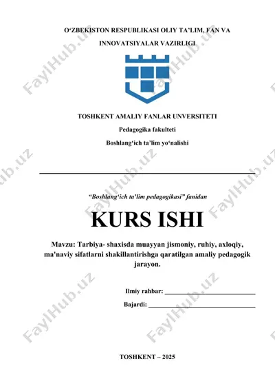 tarbiya- shaxisda muayyan jismoniy, ruhiy, axloqiy, ma'naviy sifatlarni shakillantirishga qaratilgan amaliy pedagogik jarayon — DOCX