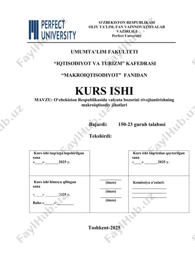 o‘zbekiston respublikasida valyuta bozorini rivojlantirishning makroiqtisodiy jihatlari — DOCX
