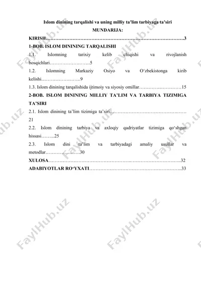 islom dinining tarqalishi va uning milliy taʼlim tarbiyaga taʼsiri — DOCX