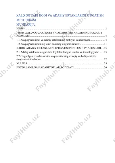 xalq og‘zaki ijodi va adabiy ertaklarini o‘rgatish metodikasi — DOCX