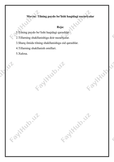 tilning paydo bo’lishi haqidagi nazariyalar — DOCX
