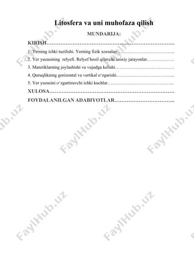 litosfera va uni muhofaza qilish — DOCX