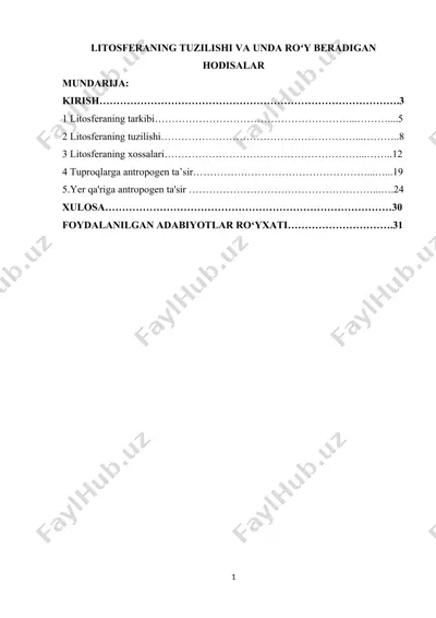 litosferaning tuzilishi va unda ro'y beradigan hodisalar — DOCX