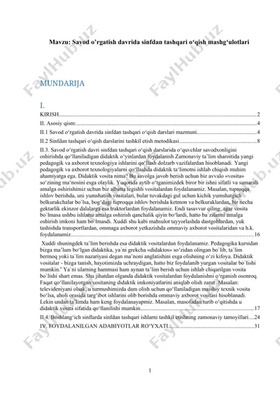 savod o’rgatish davrida sinfdan tashqari oʻqish mashgʻulotlari — DOCX