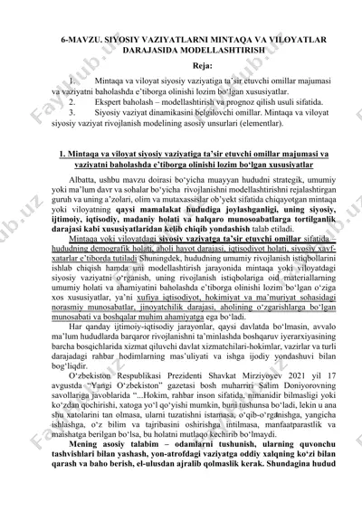 siyosiy vaziyatlarni mintaqa va viloyatlar darajasida modellashtirish — DOCX