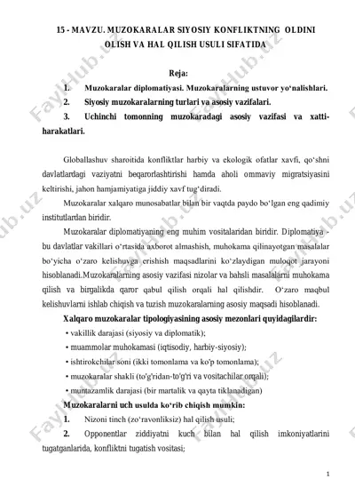 muzokaralar siyosiy konfliktning oldini olish va hal qilish usuli sifatida — PDF