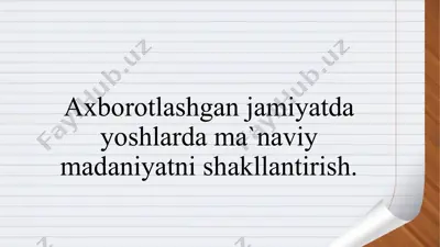 yoshlarda ma'nviy madaniyatni shakllantirish — PPTX