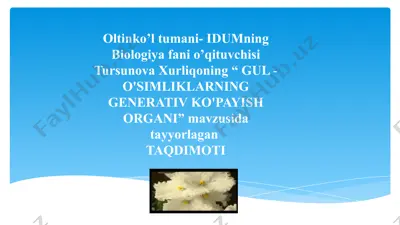 gul - o'simliklarning generativ ko'payish organi — PPTX