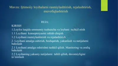 ijtimoiiy loyihalarni rasmiylashtirish, rejalashtirish, muvofiqlashtirish — PPTX