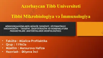mi̇kroorqani̇zmləri̇n müasi̇r təsni̇fati, si̇stemati̇kasi. taksonomi̇ya – təsni̇fat, i̇denti̇fi̇kasi̇ya və nomenklatura parametrləri̇. bakteri̇yalarin morfologi̇yasi. — PPTX
