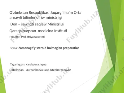 zamanago'y steroid bolmag'an preparatlar — PPTX