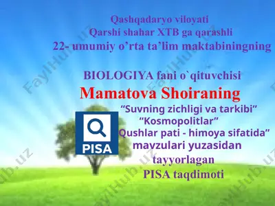 pisa taqdimoti "suvning zichligi va tarkibi" mavzusida — PPTX