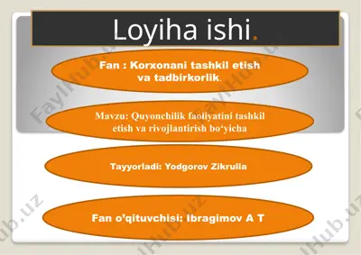 quyonchilik faoliyatini tashkil etish va rivojlantirish biznes rejasi — PPTX