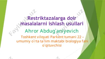 restriktazalarga doir masalalarni ishlash usullari — PPTX