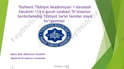 tibbiyot tarixi fanidan slayd ko’rgazmasi — PPTX