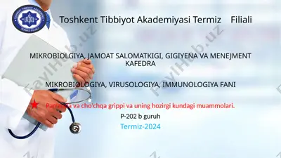 cho‘chqa gripiga doir taqdimot rejasi — PPTX