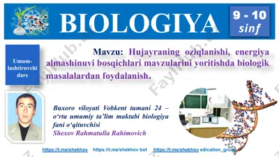 hujayraning oziqlanishi va energiya almashinuvi bosqichlari — PPTX
