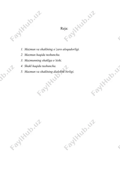 badiiy asarda mazmun va shakl mutanosibligi — DOC