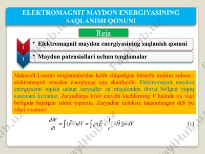 elektromagnit maydon energiyasining saqlanish qonuni — PPTX