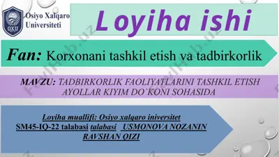 ayollar kiyim do`koni tadbirkorlik loyihasi — PPTX